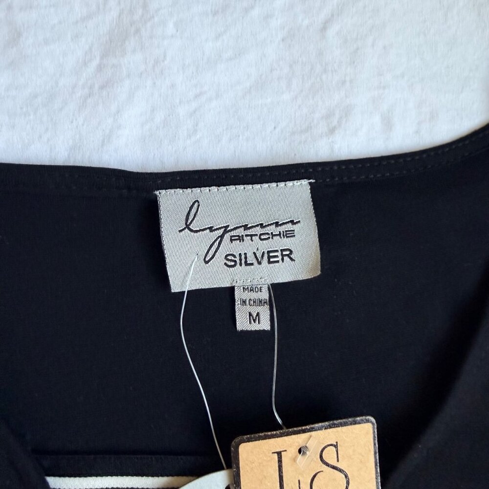 NWT Lynn Ritchie Silver Womens Black 3/4 Sleeve Tunic Dress - Size M Rayon Nylon - Picture 4 of 11